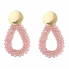 Druppel kralen oorbellen roze met goudkleurig steker