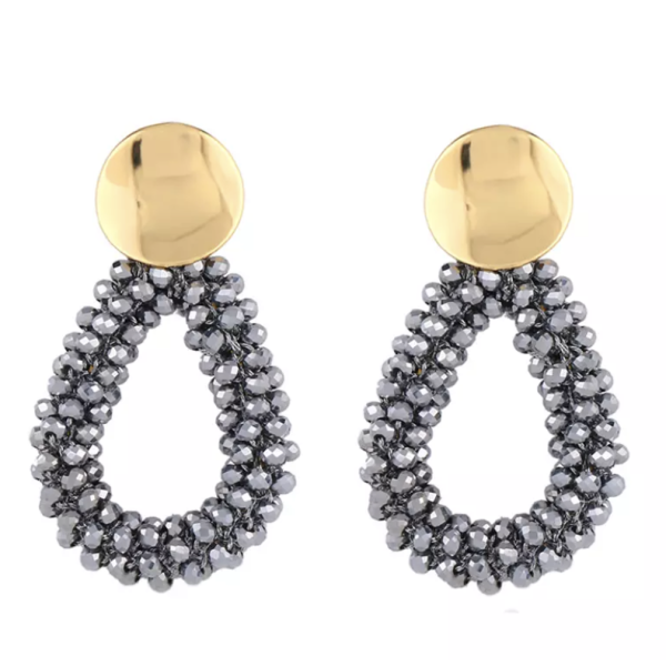 Druppel kralen oorbellen zilver met goudkleurig steker