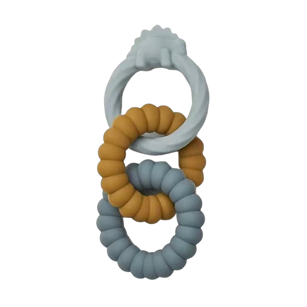 Siliconen bijtring ringen  XL camel/blauw