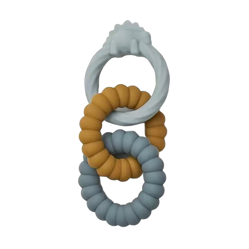 Siliconen bijtring ringen  XL camel/blauw