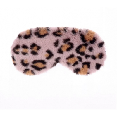 Slaapmasker fluffy panterprint roze