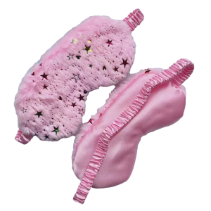 Slaapmasker fluffy roze met sterren
