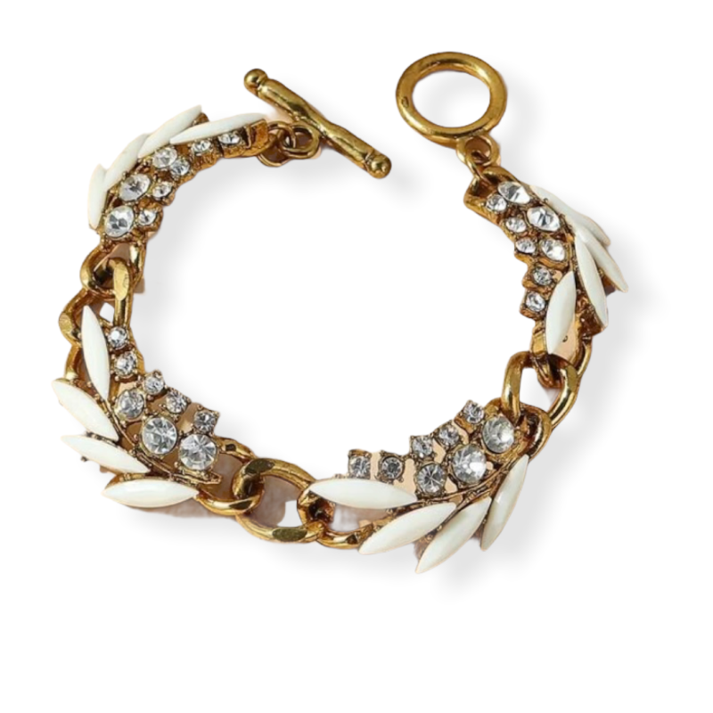 Schakelarmband goud met strasssteentjes