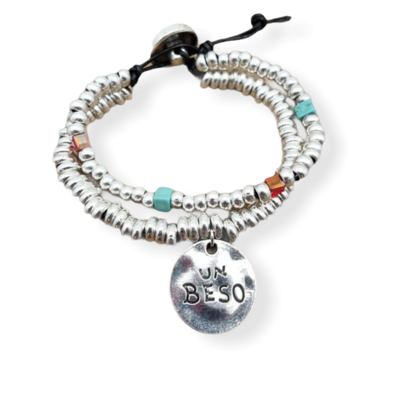 Schakelarmband zilvekleurige kralen