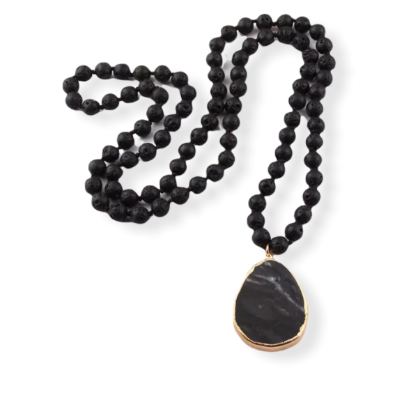 Grote zwarte kralen ketting met hanger