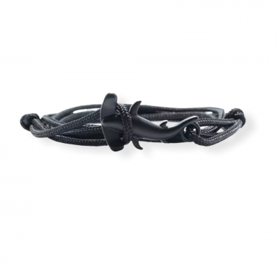 Zwarte knoop armband met hamerhaai sluiting zwart