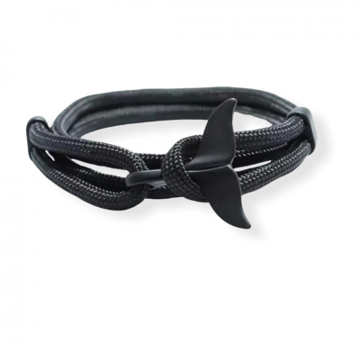 Zwarte knoop armband met haaienvin sluiting zwart