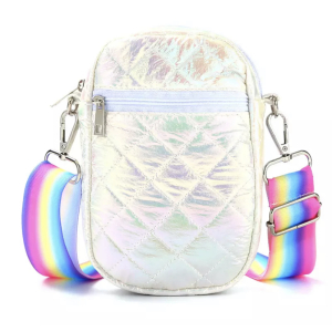 Crossbody doorgestikt tasje parelmoer