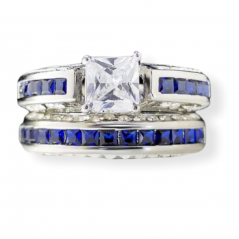 Zilverkleurige dubbele ring blauw