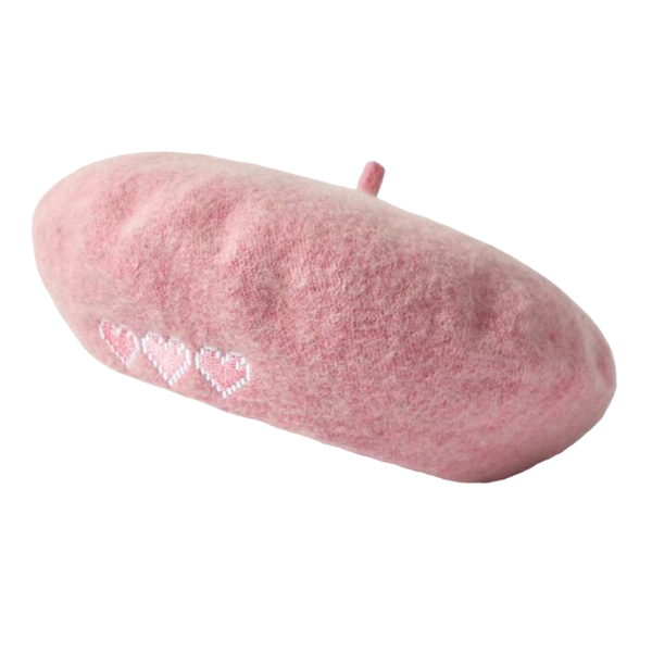 Kinder baret roze met roze hartjes