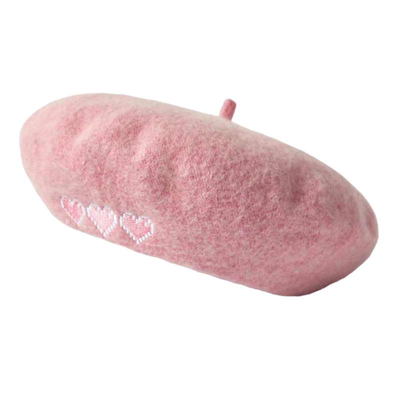 Kinder baret roze met roze hartjes