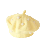 Kinder baret lichtgeel met offwhite dots