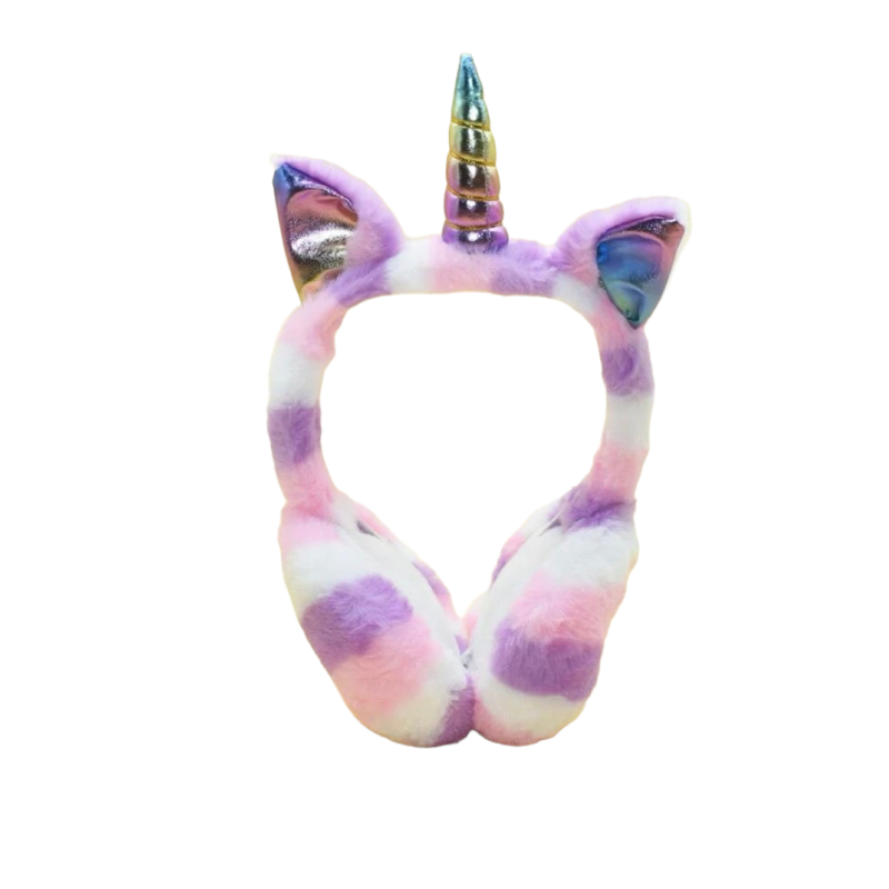 Oorwarmers unicorn paars gestreept