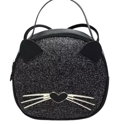 Klein handtasje kat met zwarte glitters
