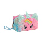 Etui / make-up tasje fluffy unicorn roze XL