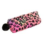Etui fluffy panterprint roze