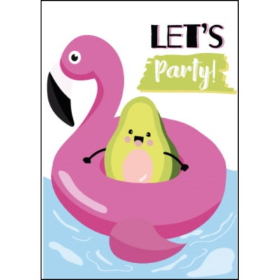 Ansichtkaart Avocado let's party roze