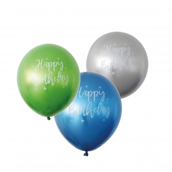Ballonnen happy birthday metallic groen/blauw/zilver