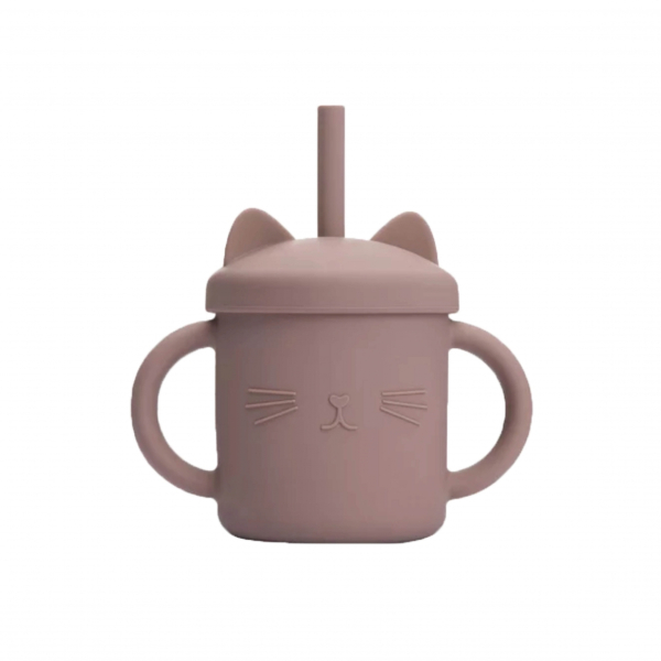 Siliconen beker katje oud roze
