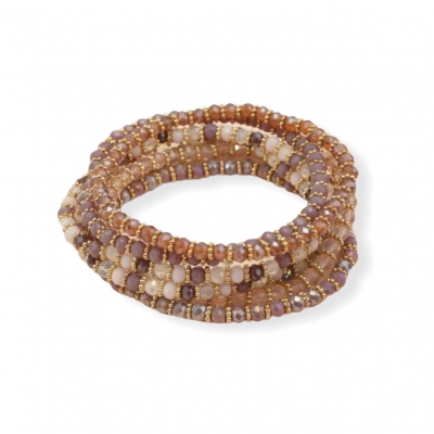 Zeven x paars/beige strass kralen armbanden