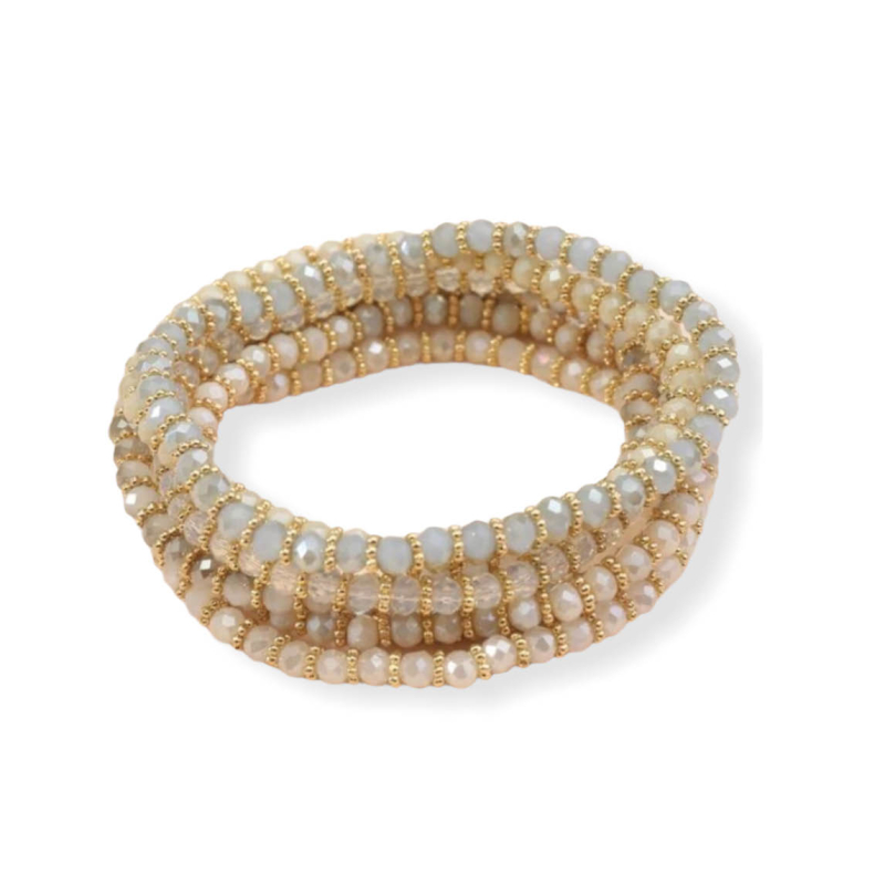 Zeven x grijs/beige strass kralen armbanden