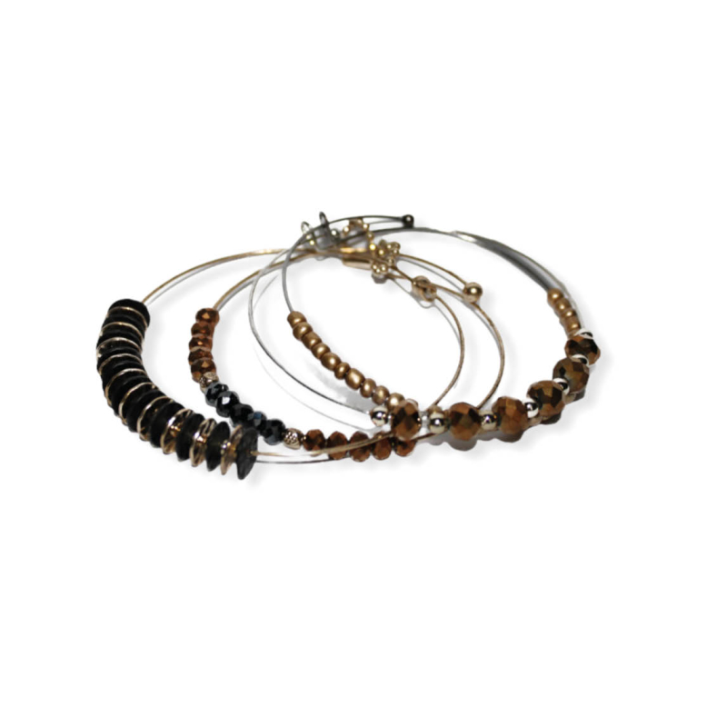 Vier x metalen kralen armbanden bruin