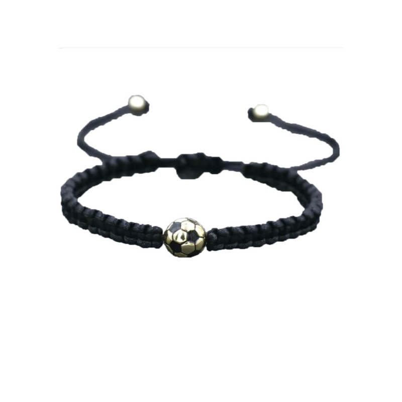 Gevlochten armbandje zwart met gouden bal
