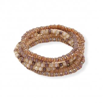 Zeven x paars/beige strass kralen armbanden