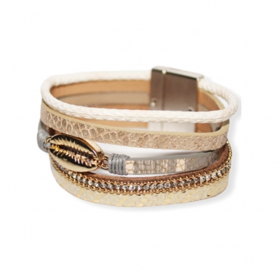 Brede brons gouden armband met schelp