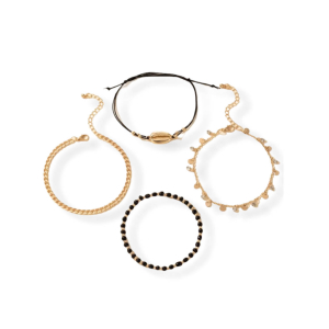 Vier x Enkelbandjes goud/zwart