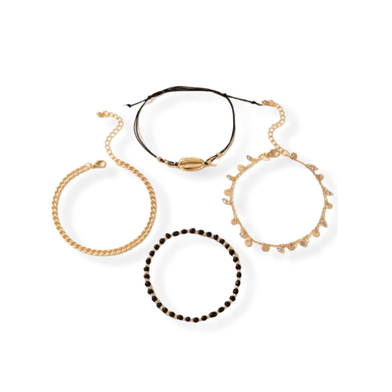 Vier x Enkelbandjes goud/zwart