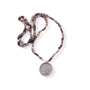 Grote kralen ketting met munt donkerbruin