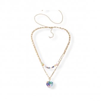 Goudkleurige ketting met millefiori hartje