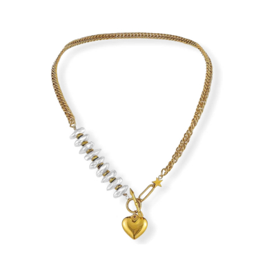 A-symmetrische gouden ketting met parels