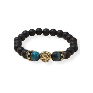 Zwarte kralen armband met leeuw bedel