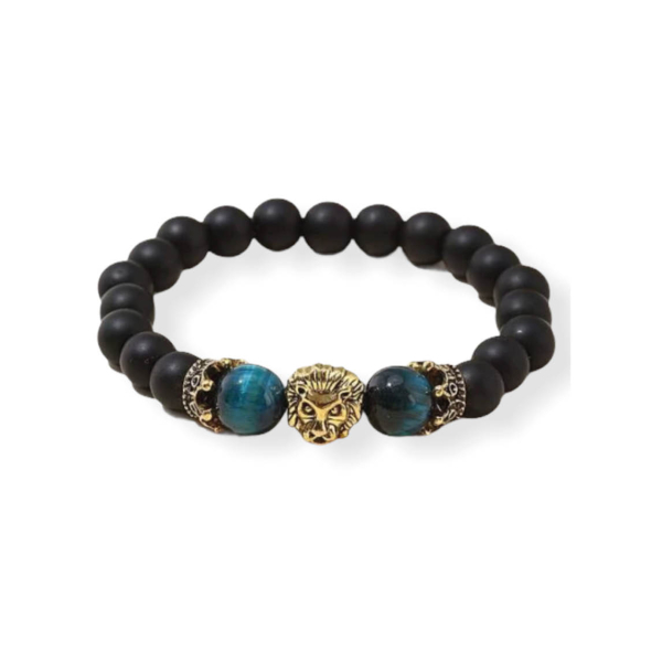 Zwarte kralen armband met leeuw bedel