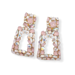 Vierhoekige oorbellen strass steentjes licht roze/zilver