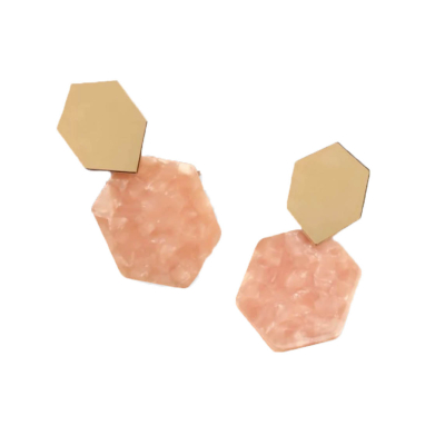 Geometrische oorbellen goud/roze