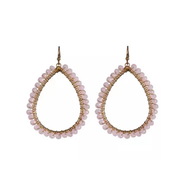 Druppel oorbellen dun kralen licht roze