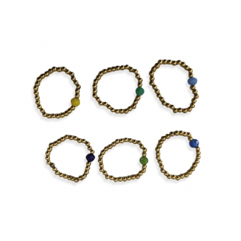 Zes x gouden kralen ringen blauw