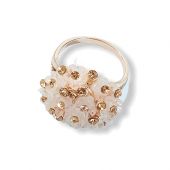 Bloemvormige ring goud/licht roze