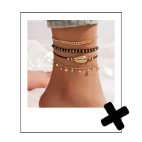 Vier x Enkelbandjes goud/zwart