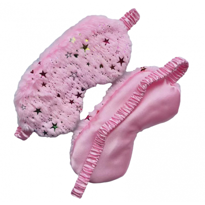 Slaapmasker fluffy roze met sterren