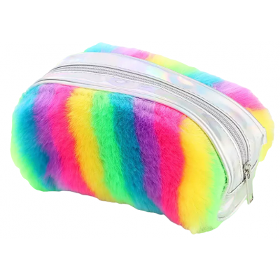 Etui / make-up tasje fluffy Regenboog