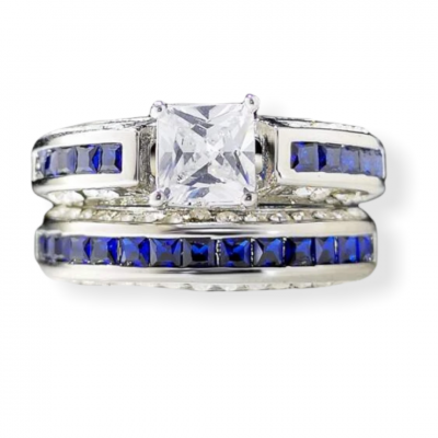 Zilverkleurige dubbele ring blauw Zilverkleurige dubbele ring blauw