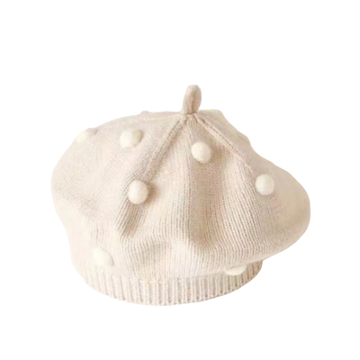 Kinder baret naturel met offwhite dots