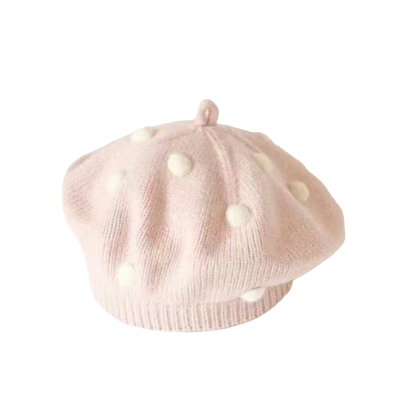 Kinder baret lichtroze met offwhite dots