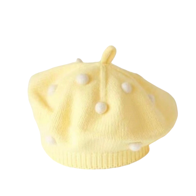 Kinder baret lichtgeel met offwhite dots