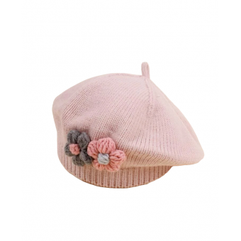 Kinder baret roze met bloemen