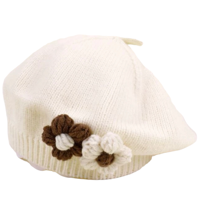 Kinder baret offwhite met naturel bloemen